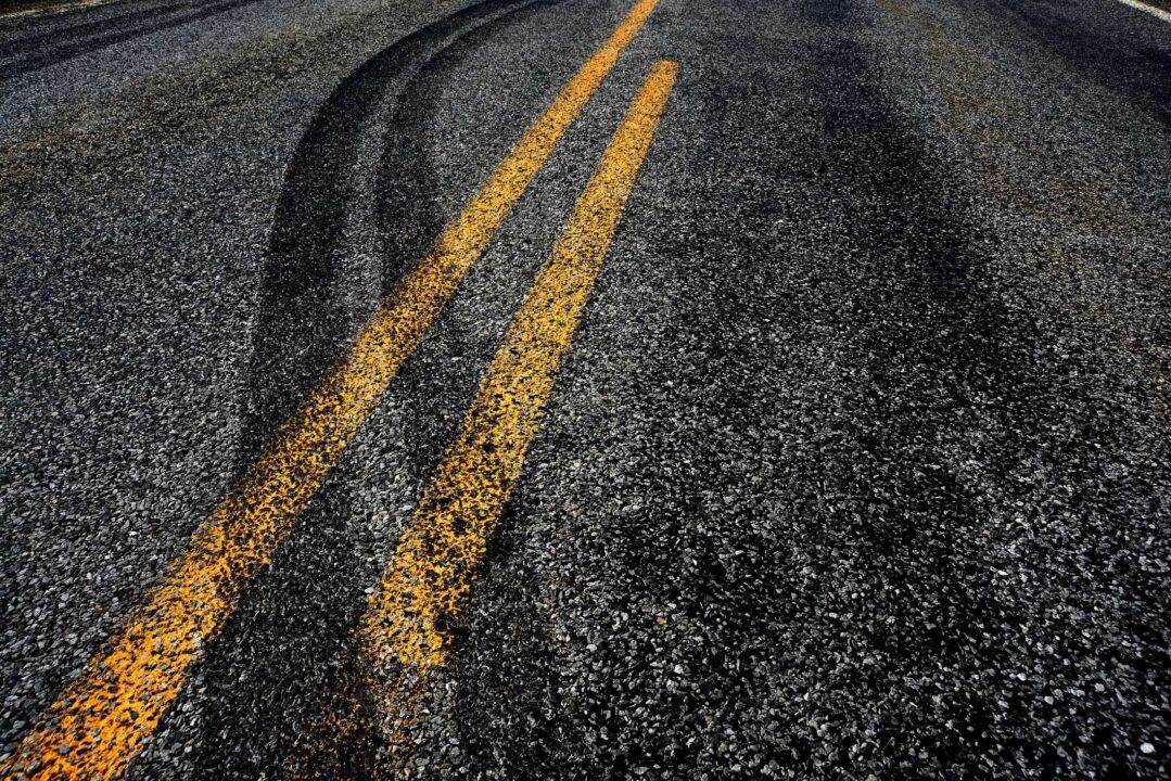 road with marks of a car accident
